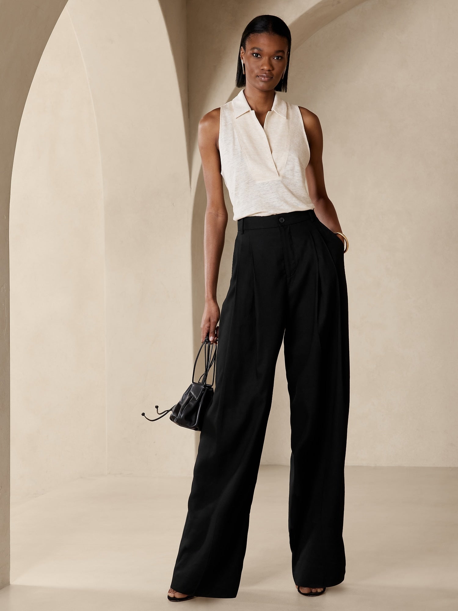 Lena Wide Leg Linen Blend Pant BANANA REPUBLIC Kuwait Official Store