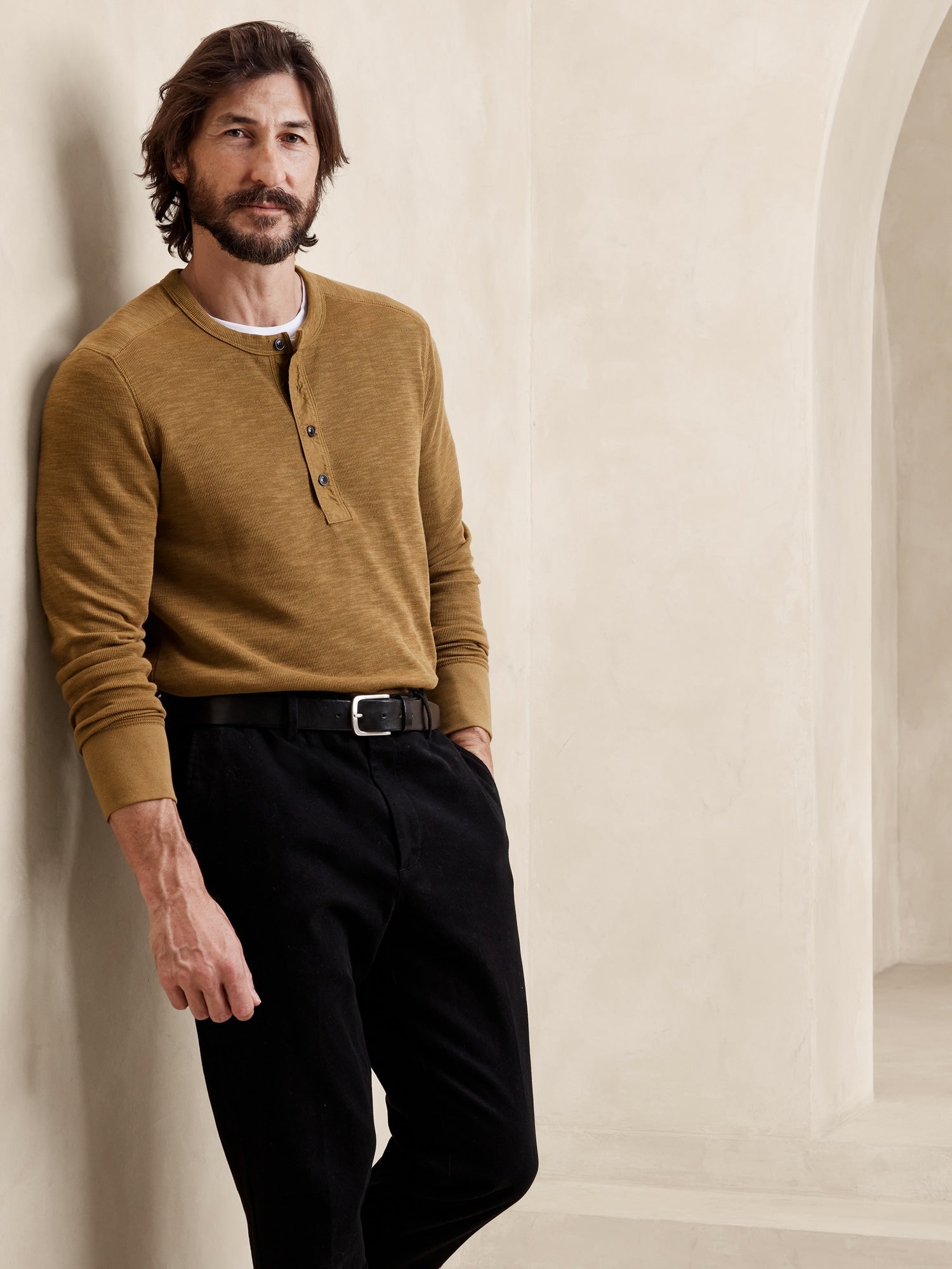 Double Knit Henley T Shirt BANANA REPUBLIC Kuwait Official Store