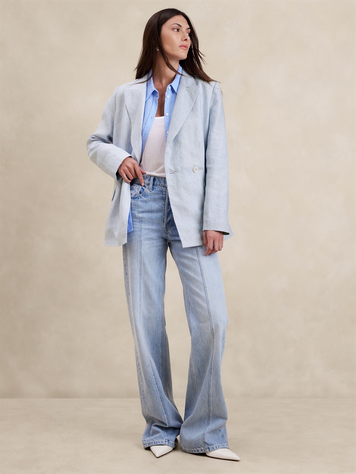 Relaxed Pinstripe Linen Blazer