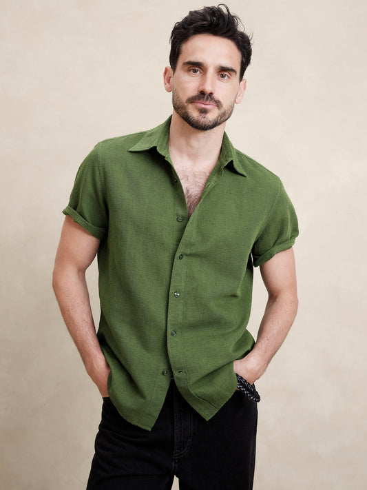 Linen-Cotton Pique Shirt