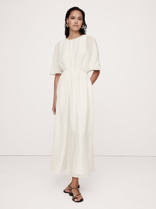 Linen-Silk Cut-Out Maxi Dress
