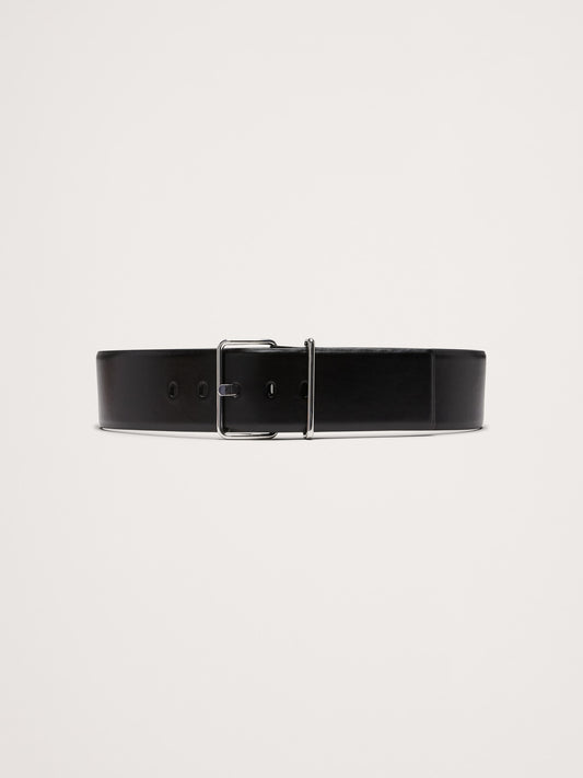 Leather Square-Buckle Waist Belt