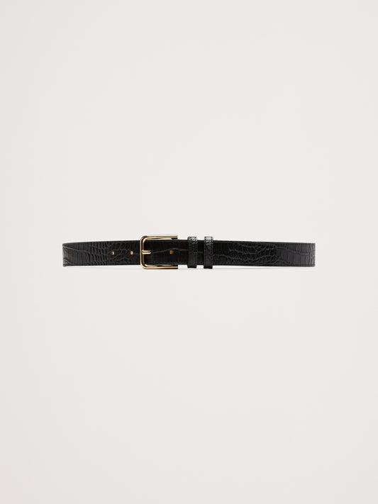 Topstitched Embossed Leather Belt