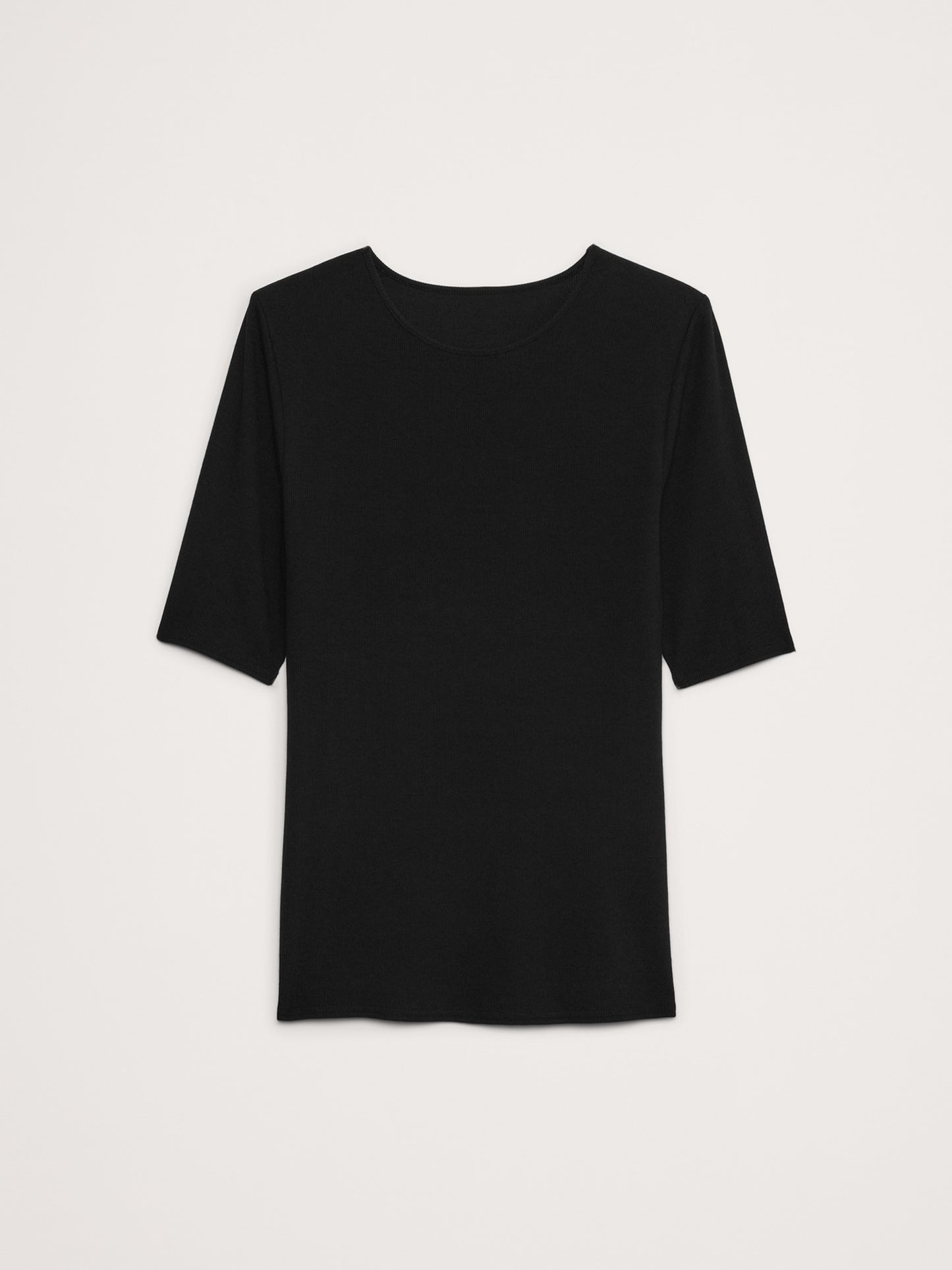 Ribbed Elbow-Sleeve T-Shirt