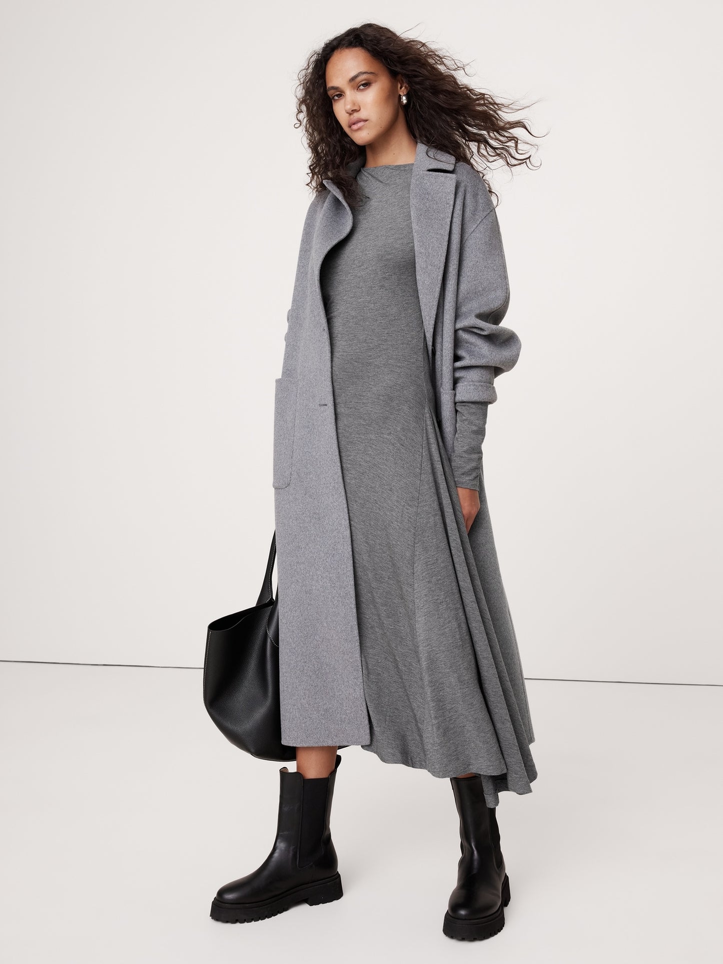 Wool-Blend Asymmetric Midi Dress