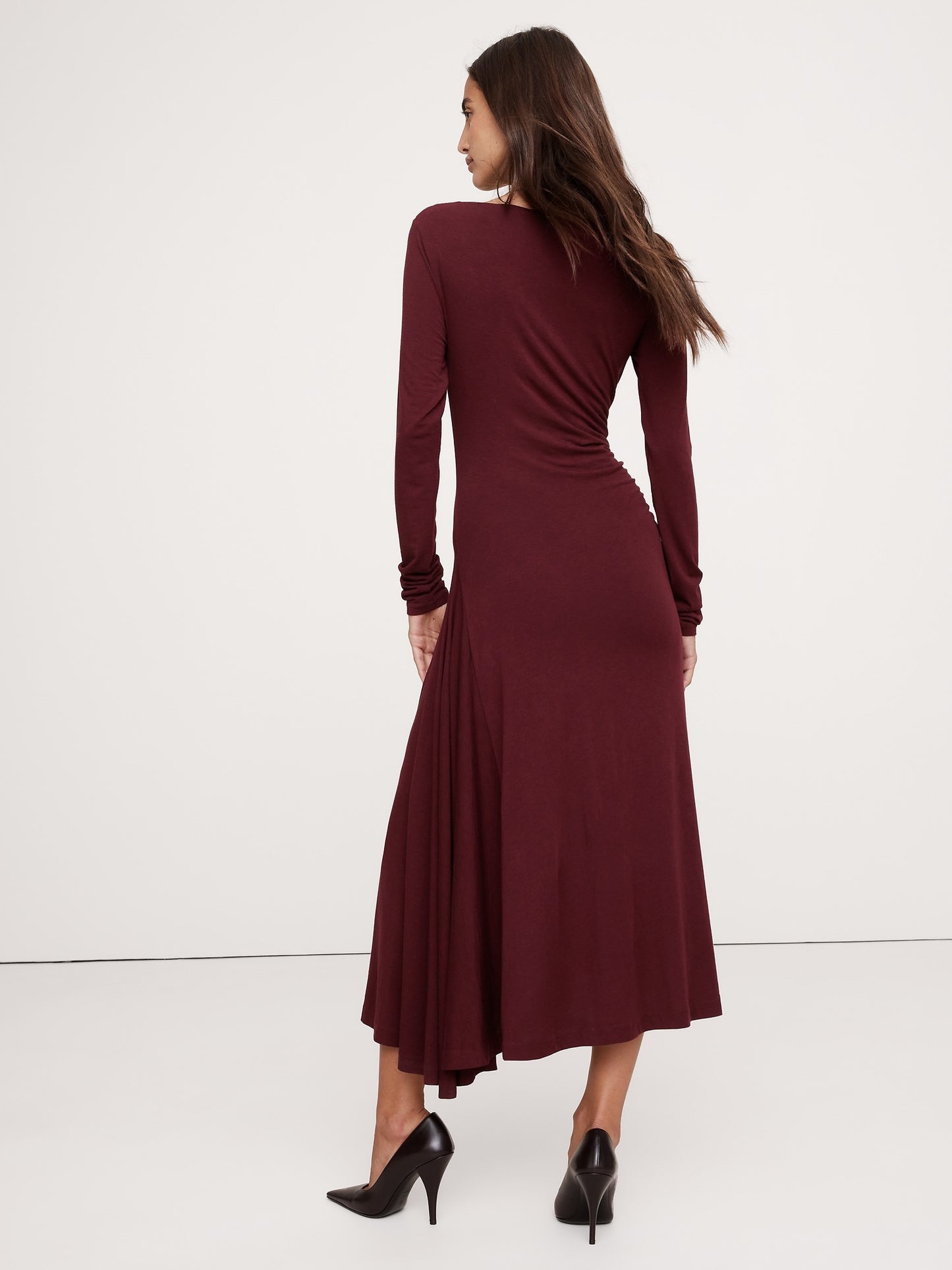 Wool-Blend Asymmetric Midi Dress