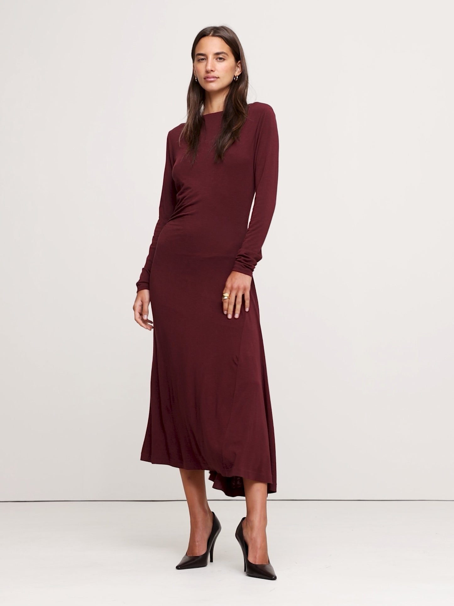 Wool-Blend Asymmetric Midi Dress