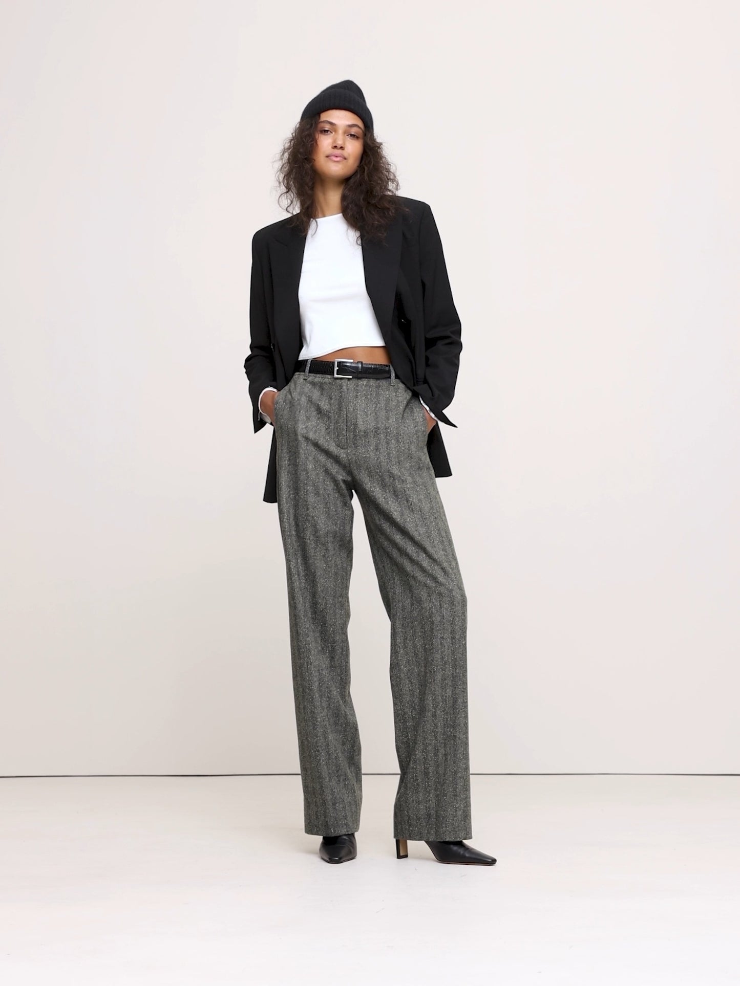 High-Rise Modern Straight Herringbone Pant