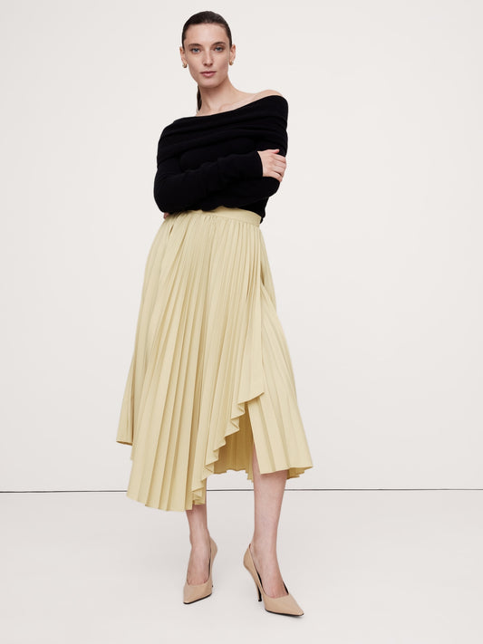 Pleated Asymmetrical Midi Skirt