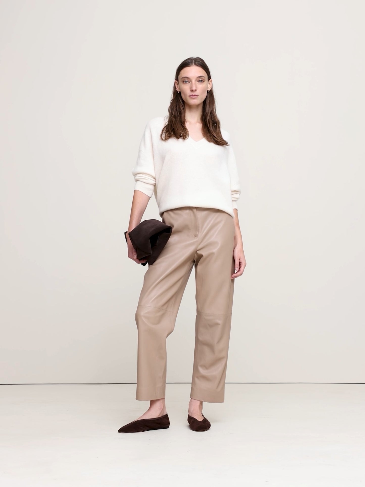 High-Rise Straight Leather Ankle Pant