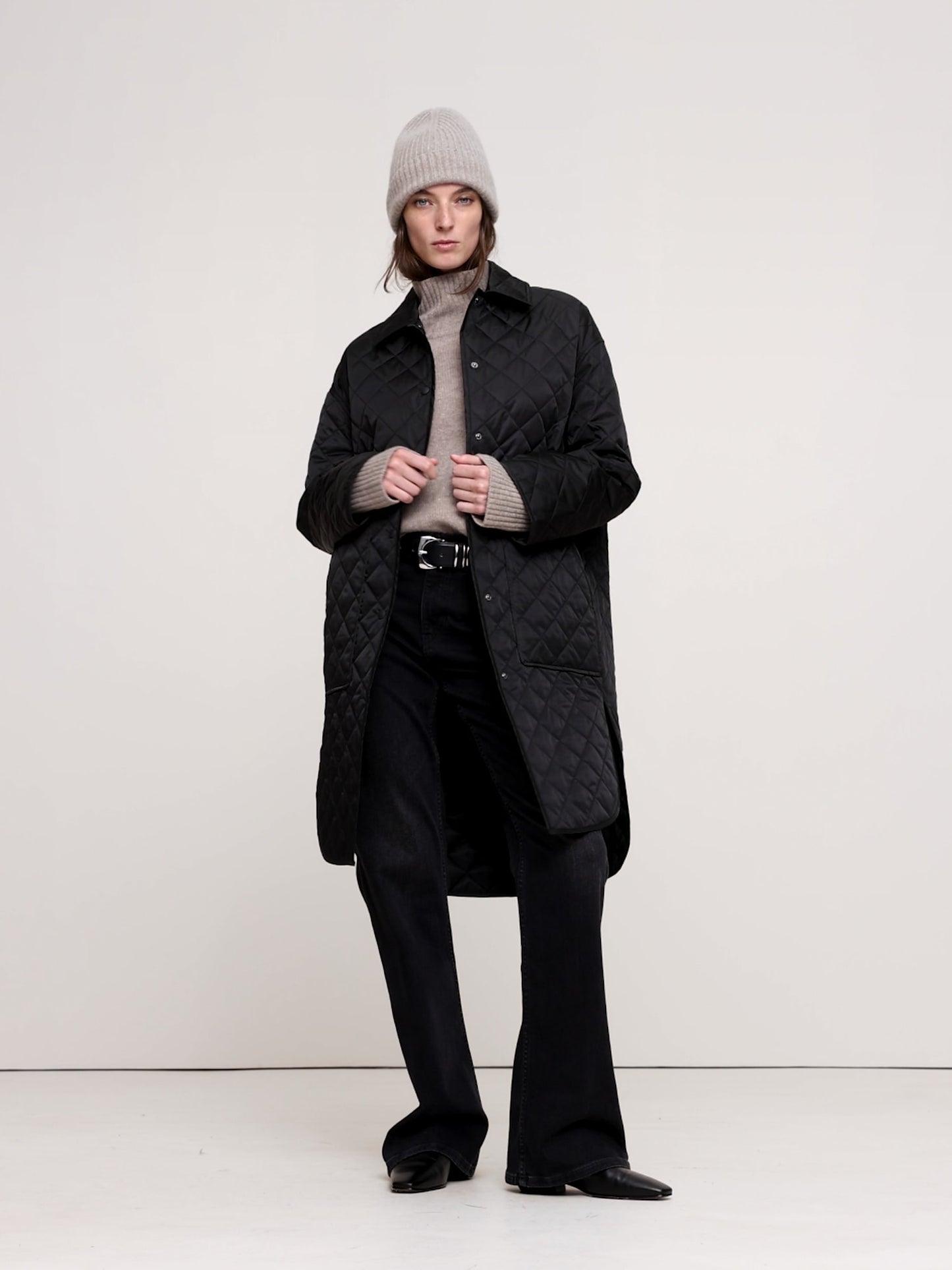 Water-Repellant Long Quilted Coat