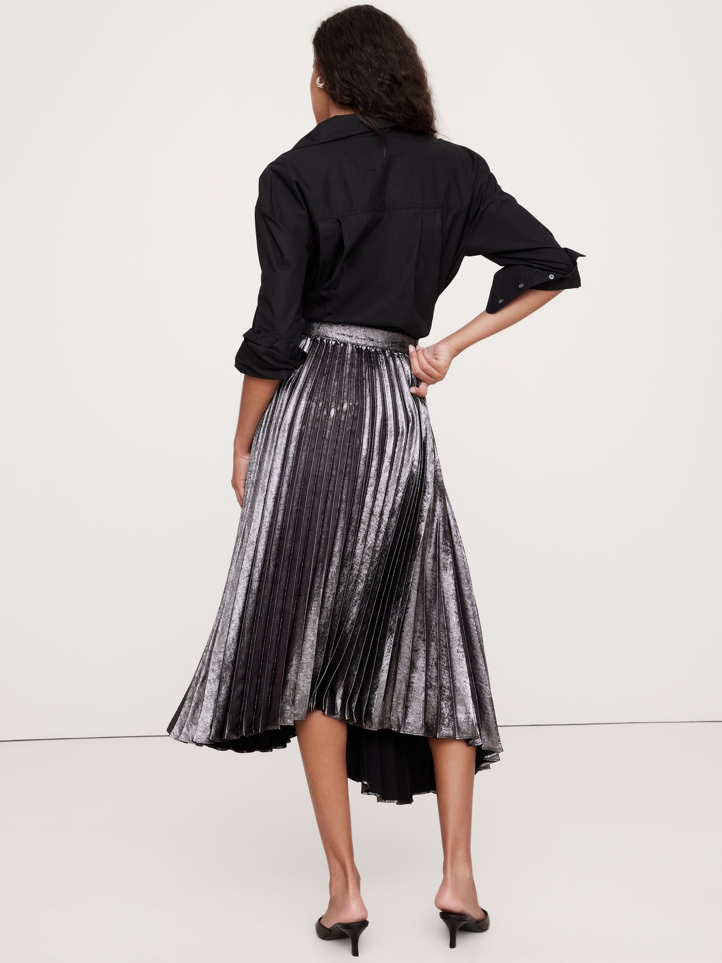 Pleated Asymmetrical Midi Skirt