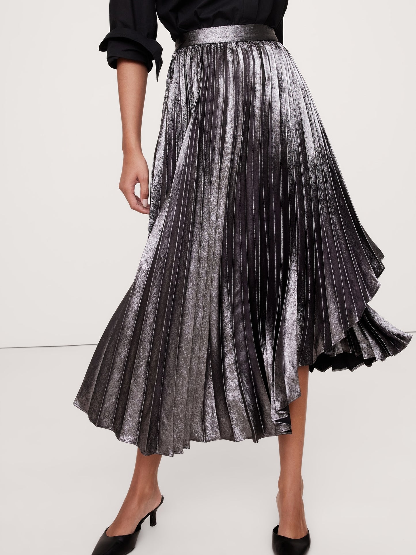 Pleated Asymmetrical Midi Skirt