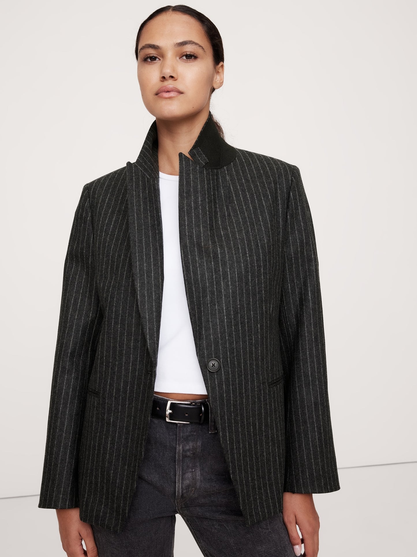 Relaxed Slim Pinstripe Flannel Blazer