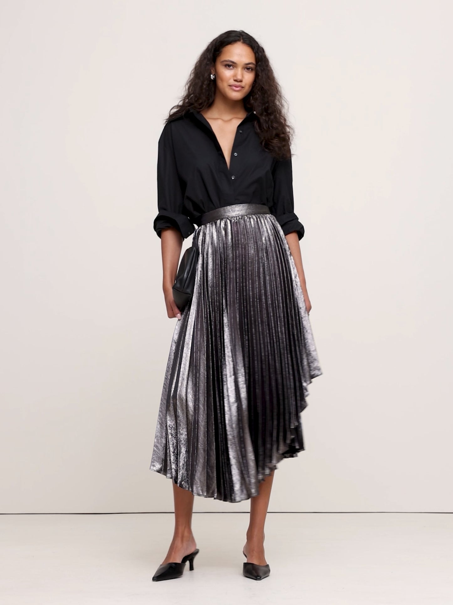 Pleated Asymmetrical Midi Skirt