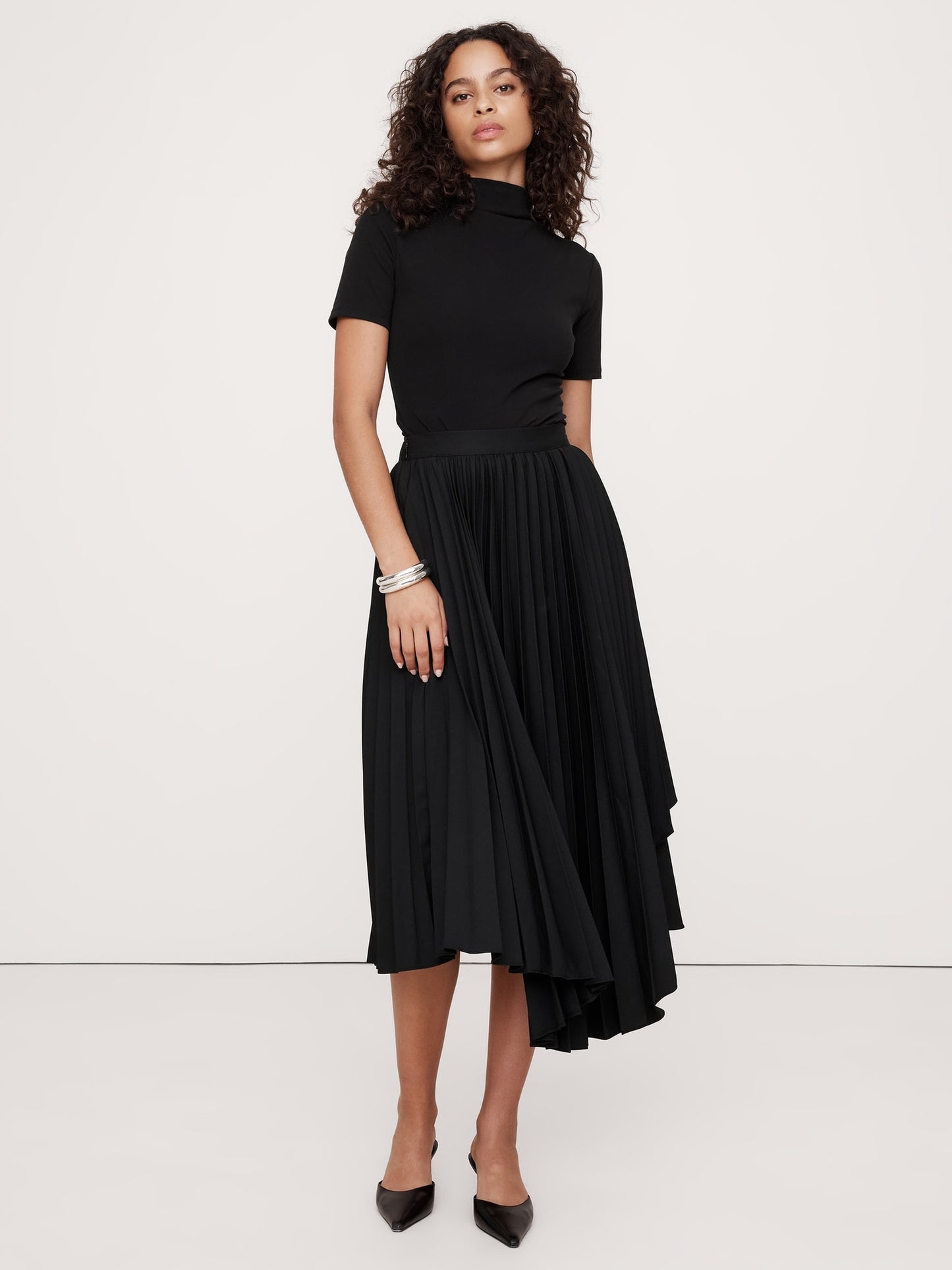 Pleated Asymmetrical Midi Skirt