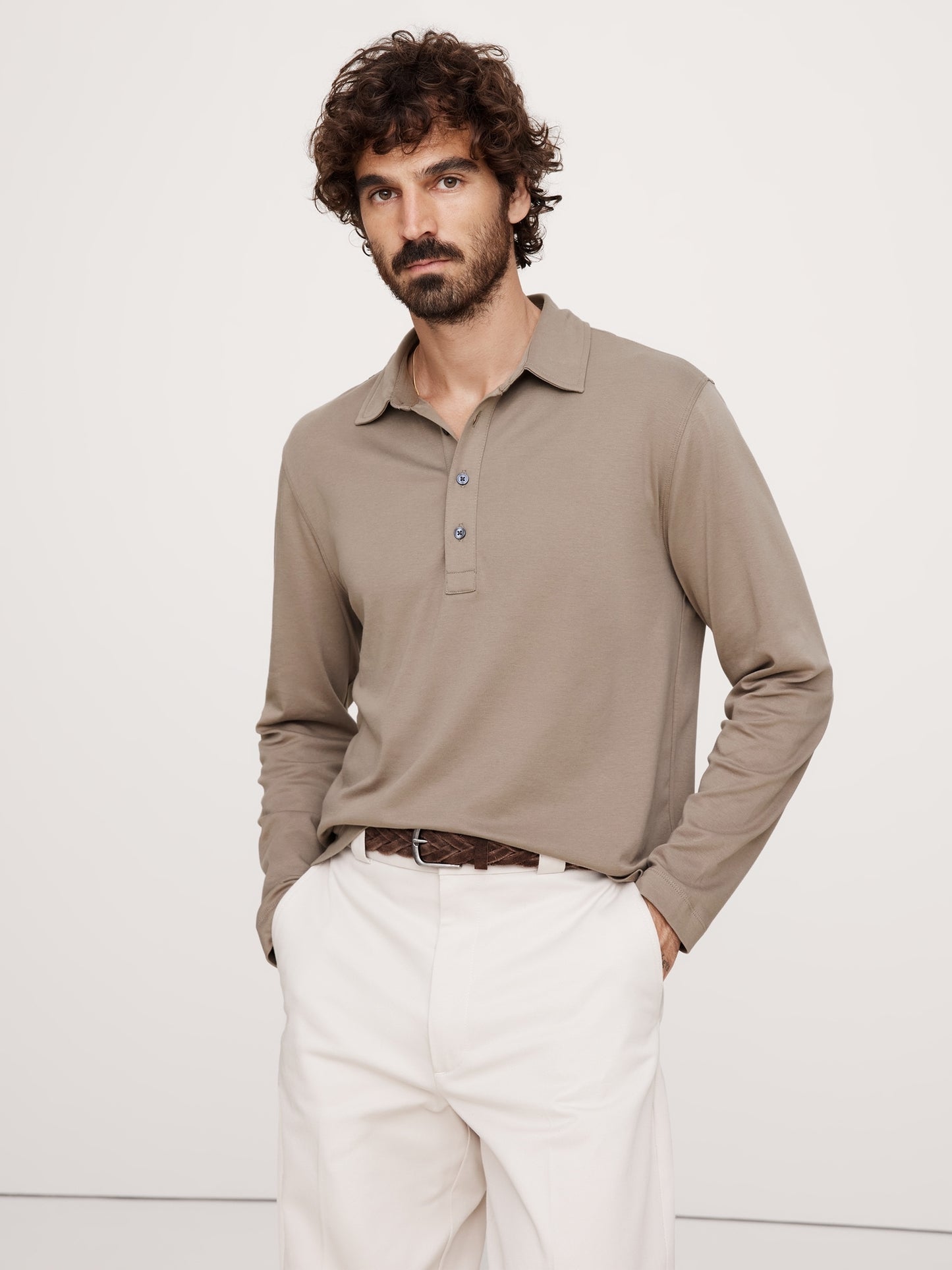 Luxury-Touch Long-Sleeve Polo