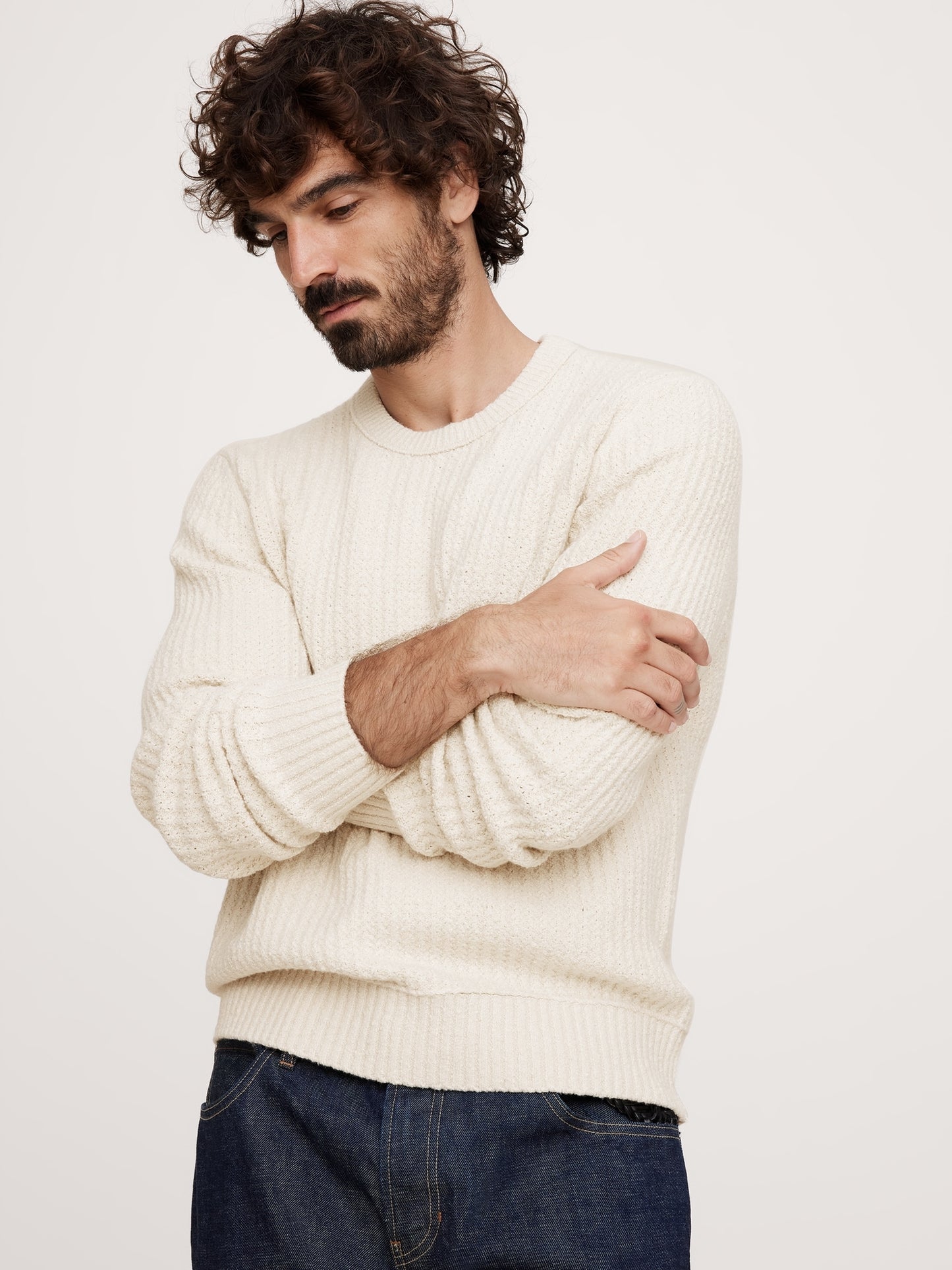 Ribbed Bouclé Crew-Neck Sweater