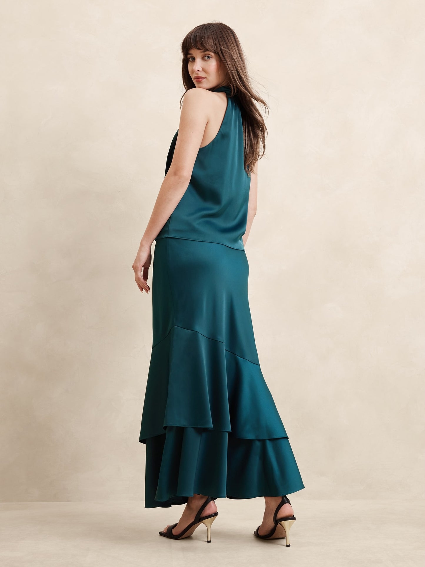 Satin Tiered Maxi Skirt