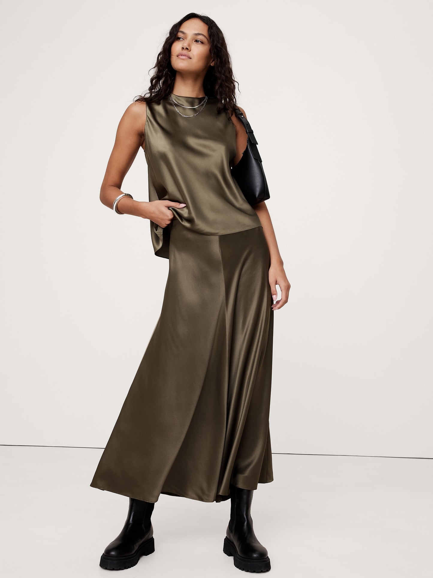 Bias-Cut Silk Midi Skirt