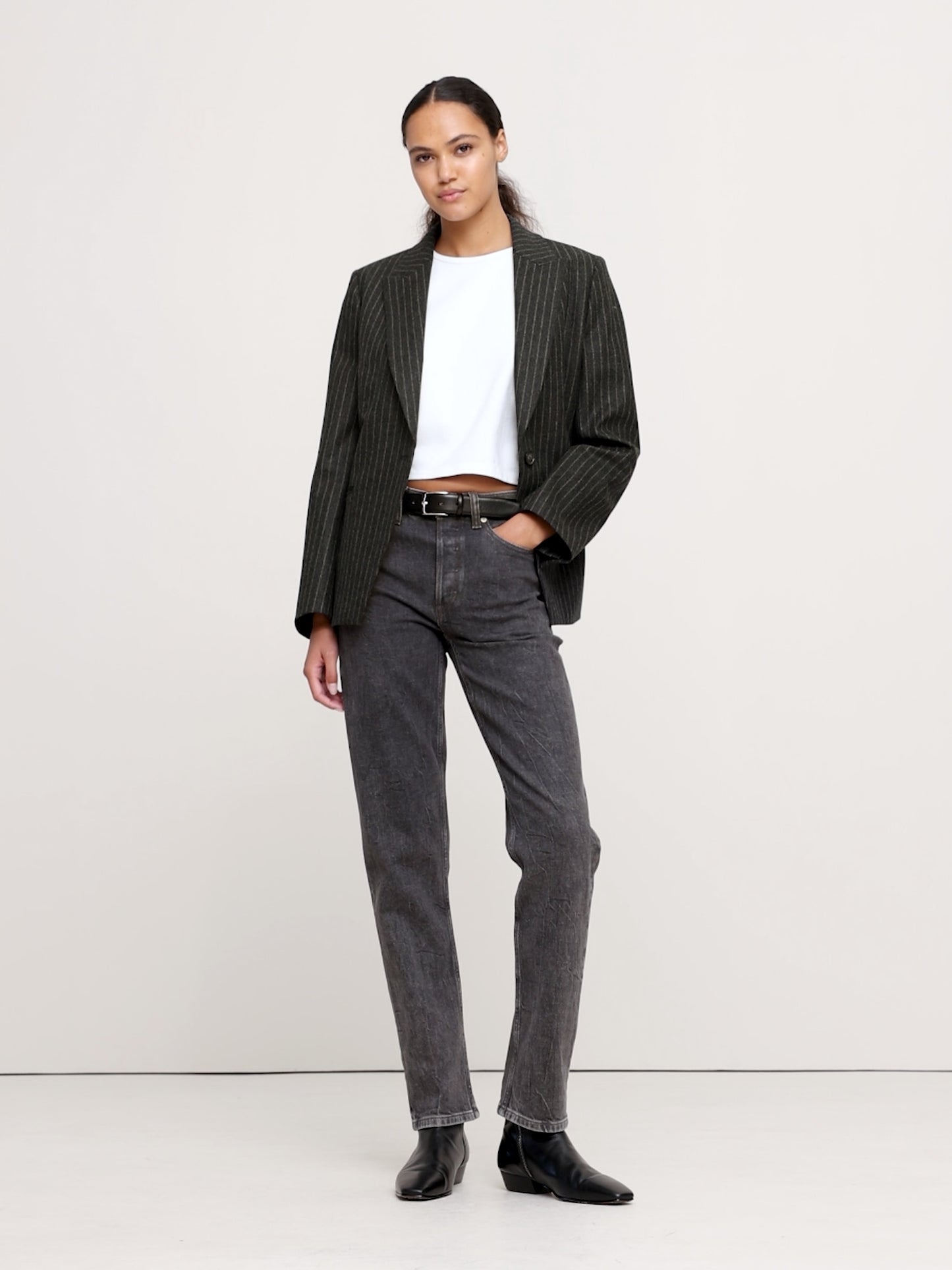 Relaxed Slim Pinstripe Flannel Blazer