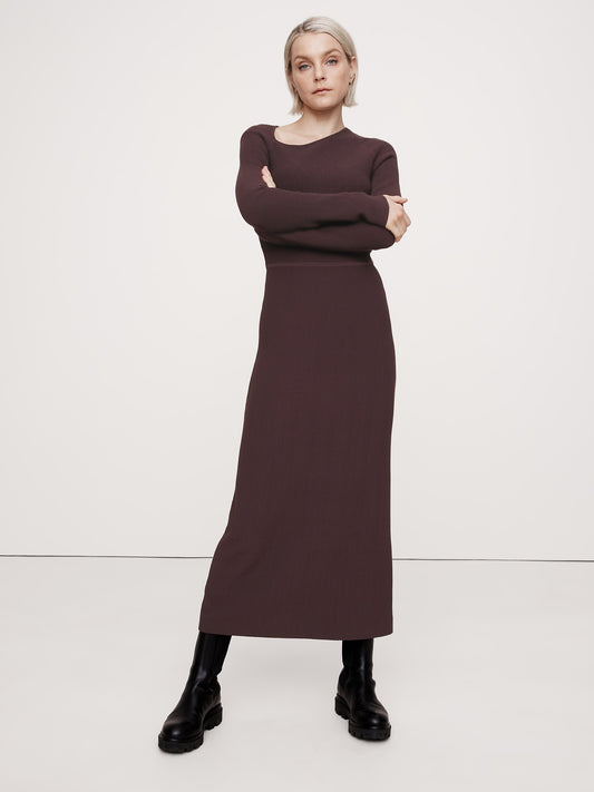 Sculpted Slash-Neck Midi Dress