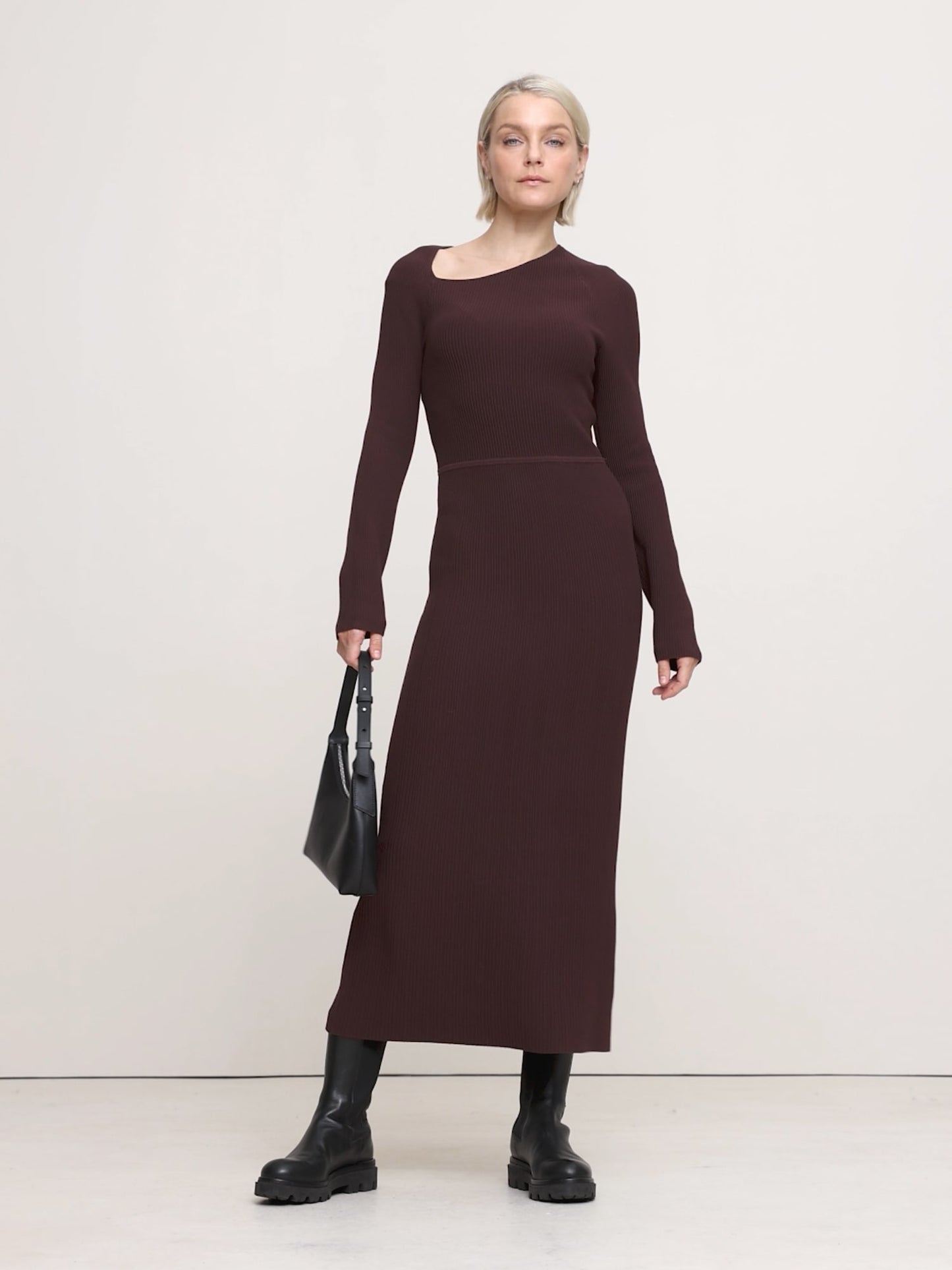 Sculpted Slash-Neck Midi Dress