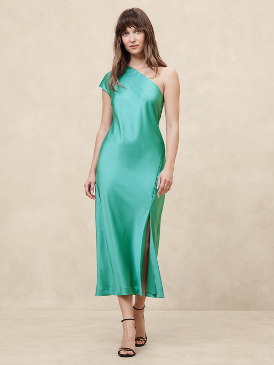 Satin One-Shoulder Midi Dress