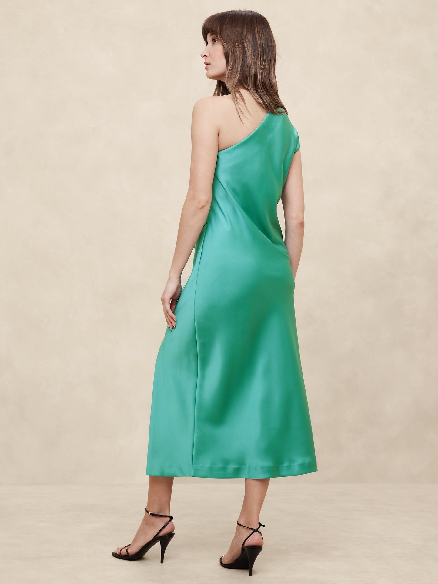 Satin One-Shoulder Midi Dress