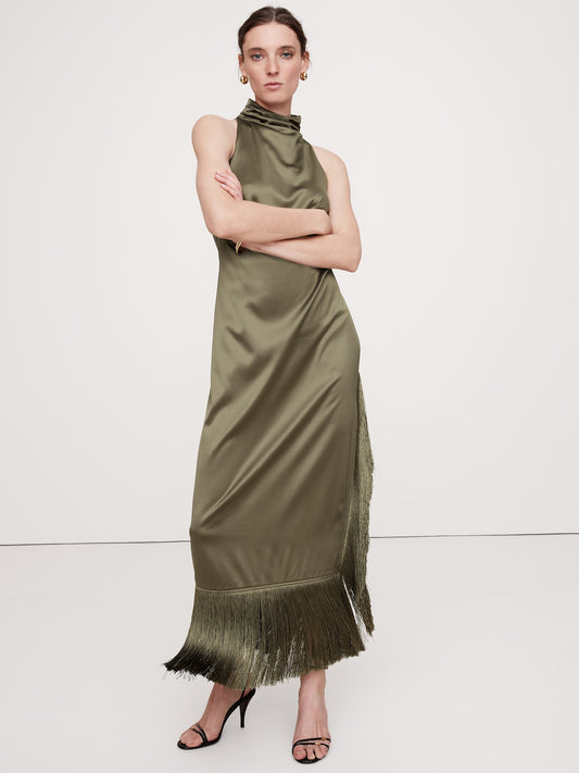 Fringe Satin Maxi Dress