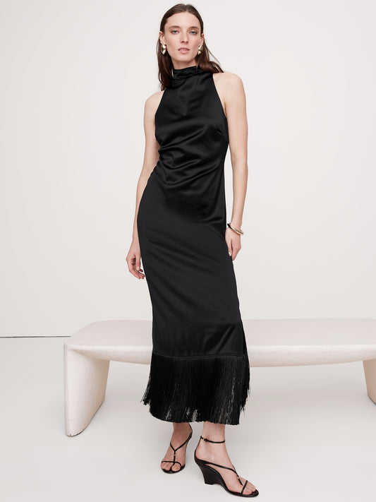 Fringe Satin Maxi Dress