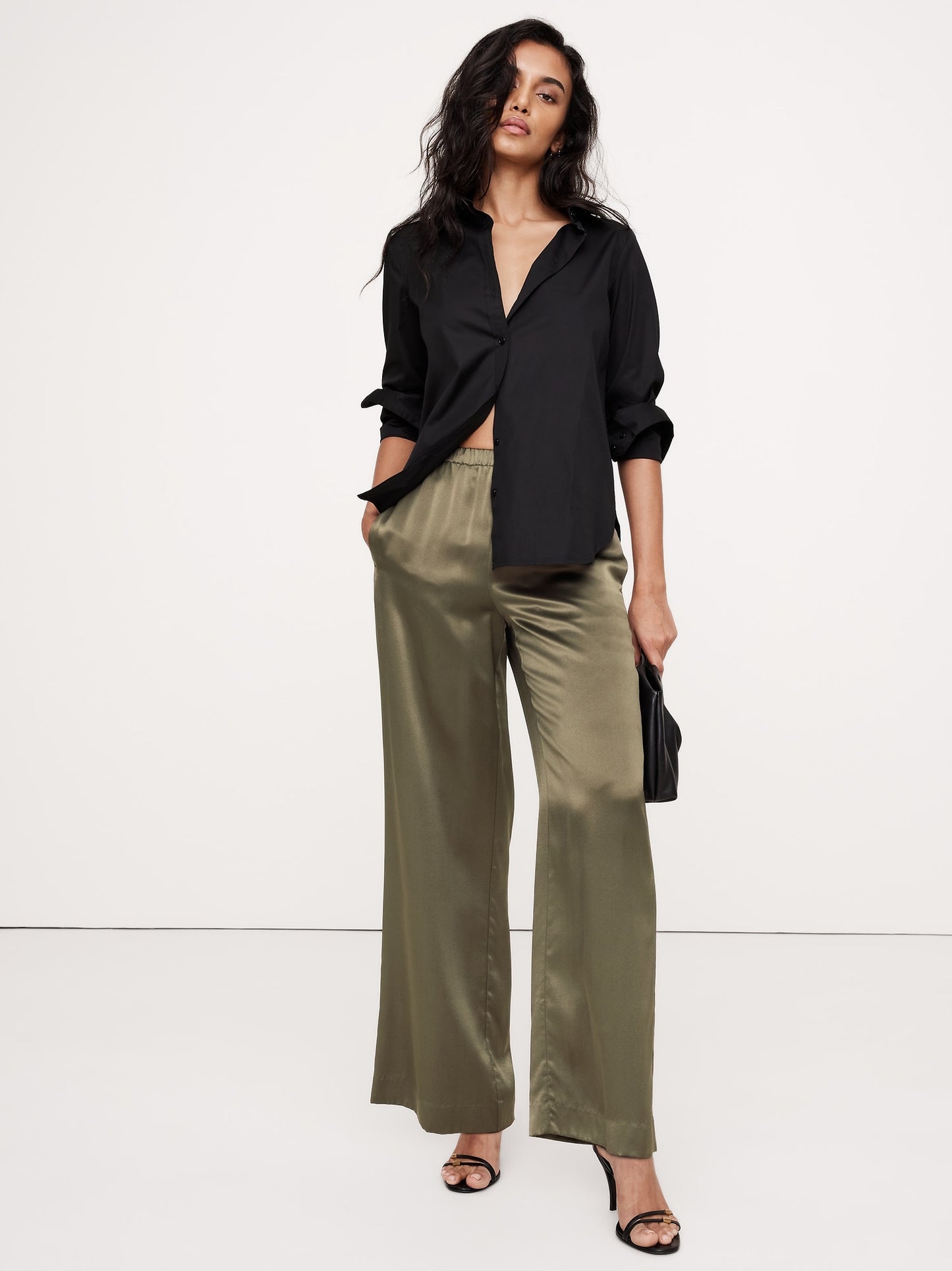 Pull-On Wide-Leg Silk Pant