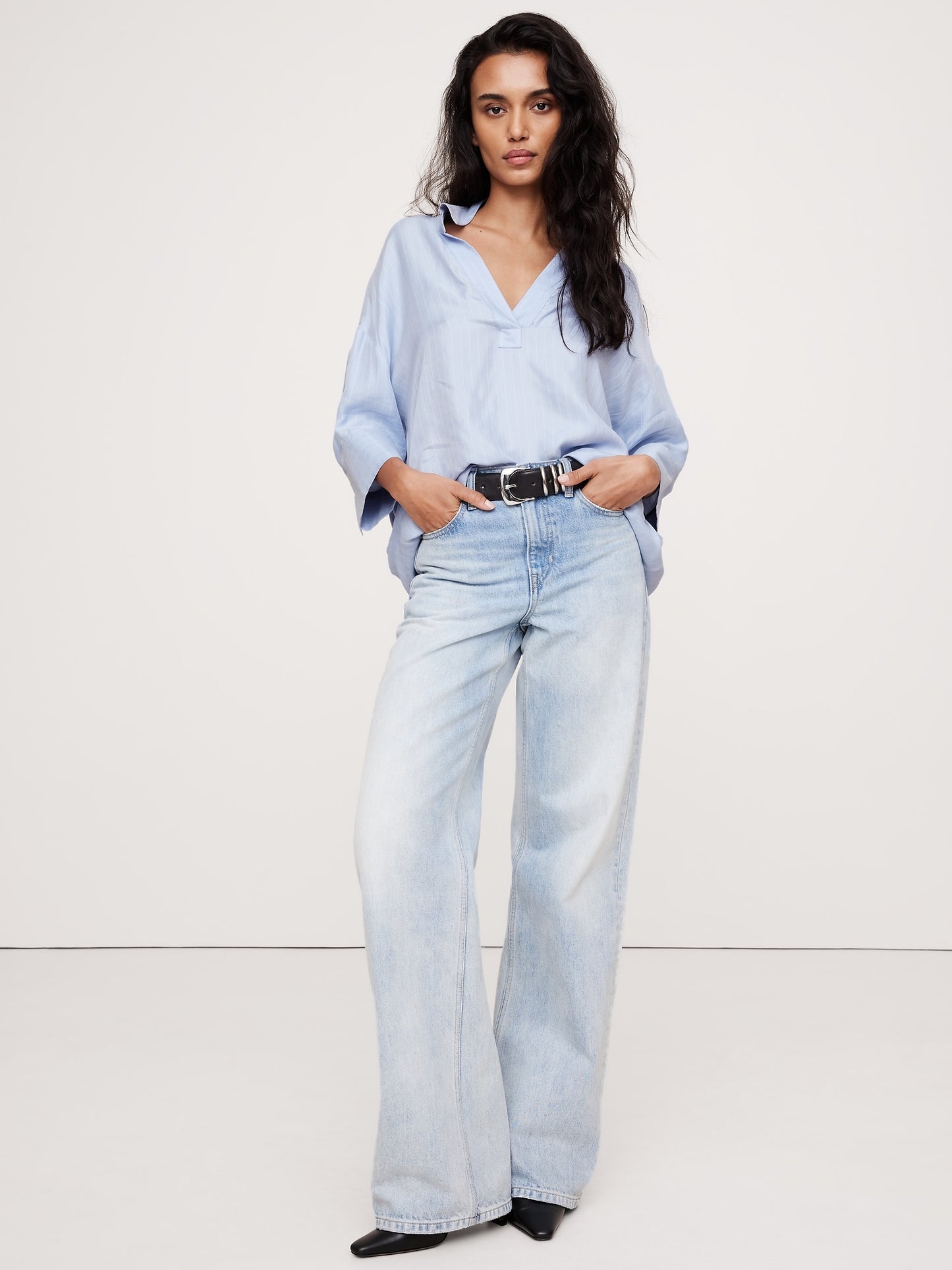 The Oversized Twill Popover Top