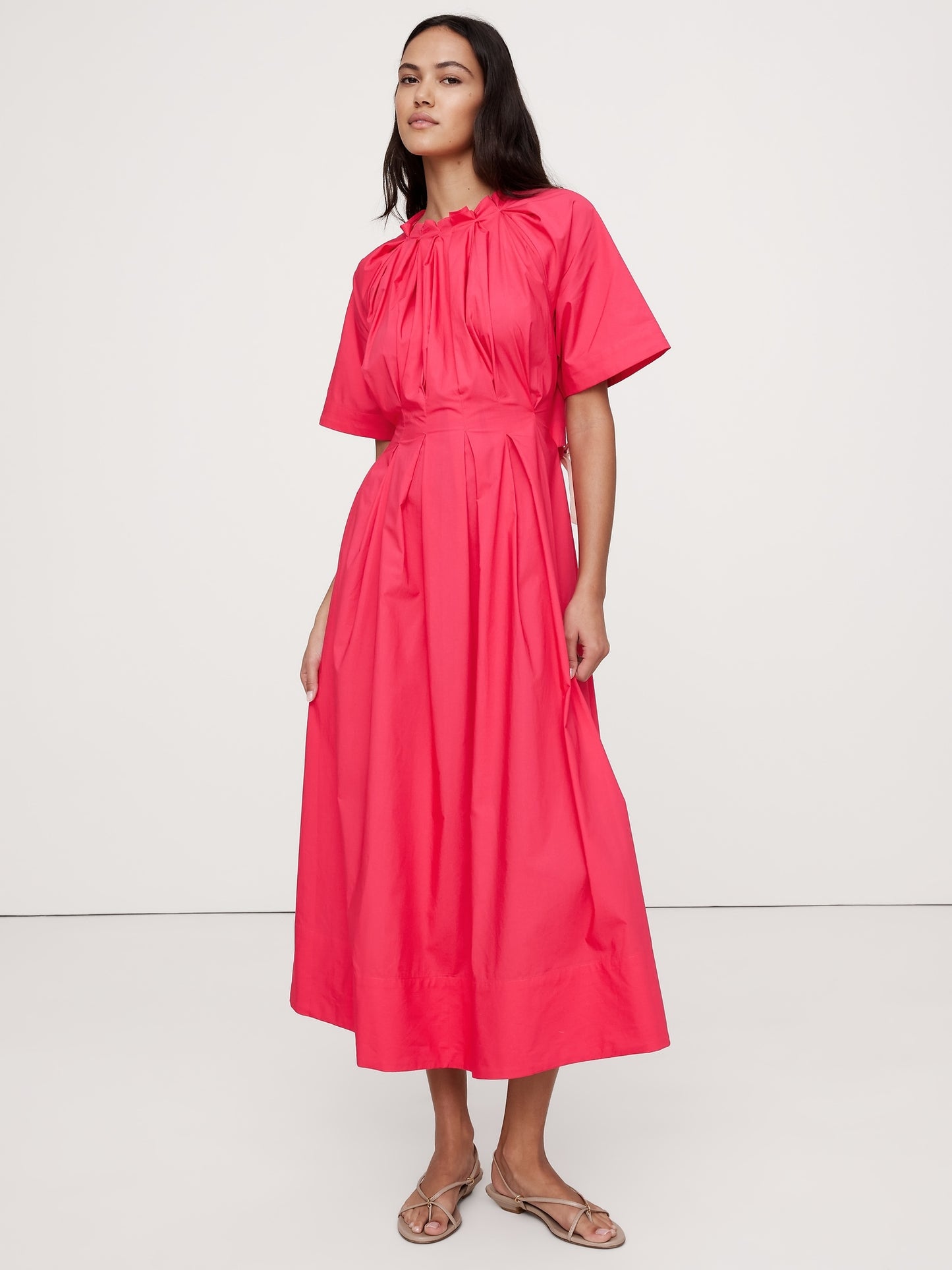 Poplin Open-Back Maxi Dress