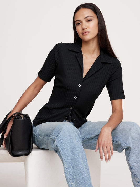 Ribbed Short-Sleeve Resort Shirt