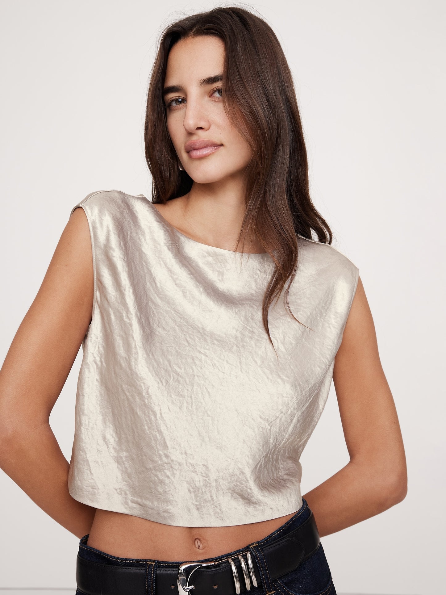 Crinkle Satin Cropped Top