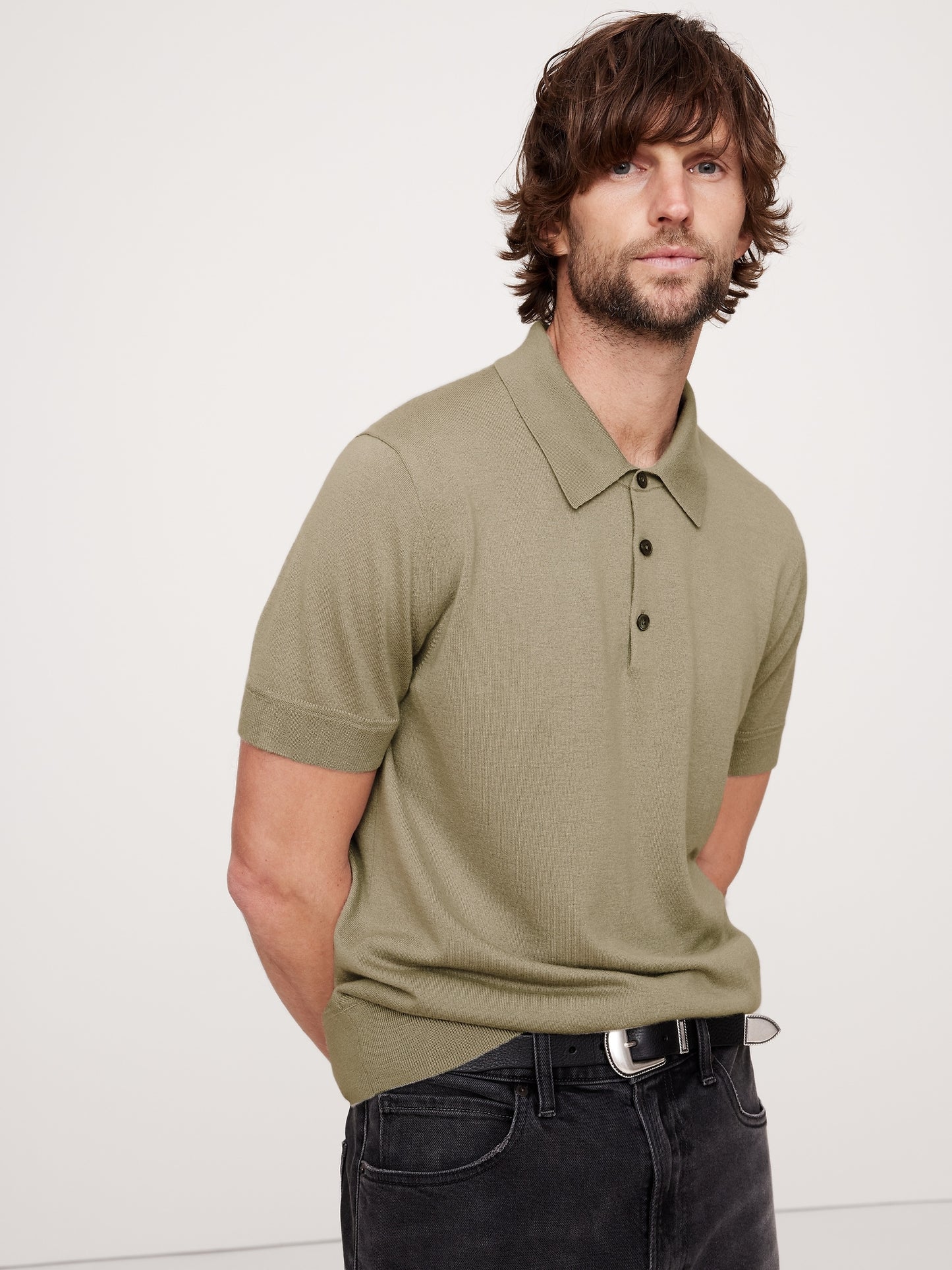 Cashmere-Silk Short-Sleeve Sweater Polo