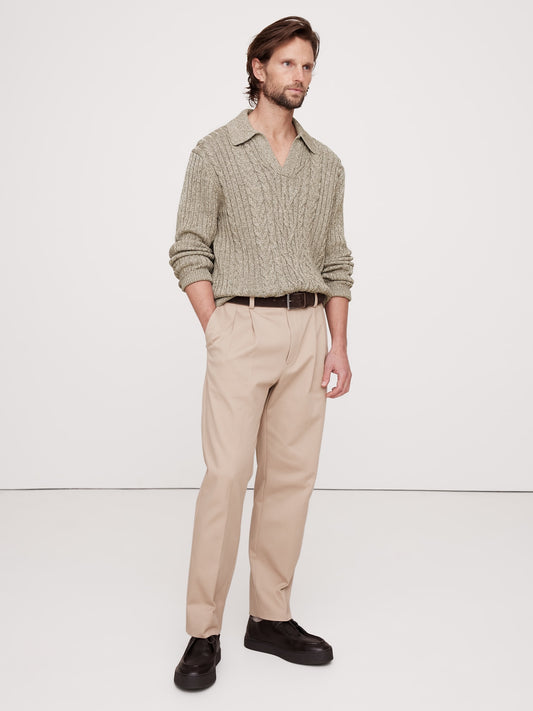 Relaxed Cotton Cable-Knit Sweater Polo