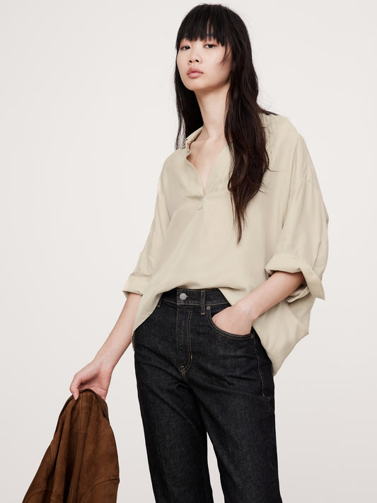 The Oversized Twill Popover Top