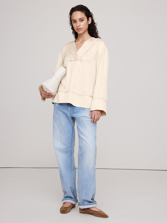 Relaxed Satin V-Neck Top