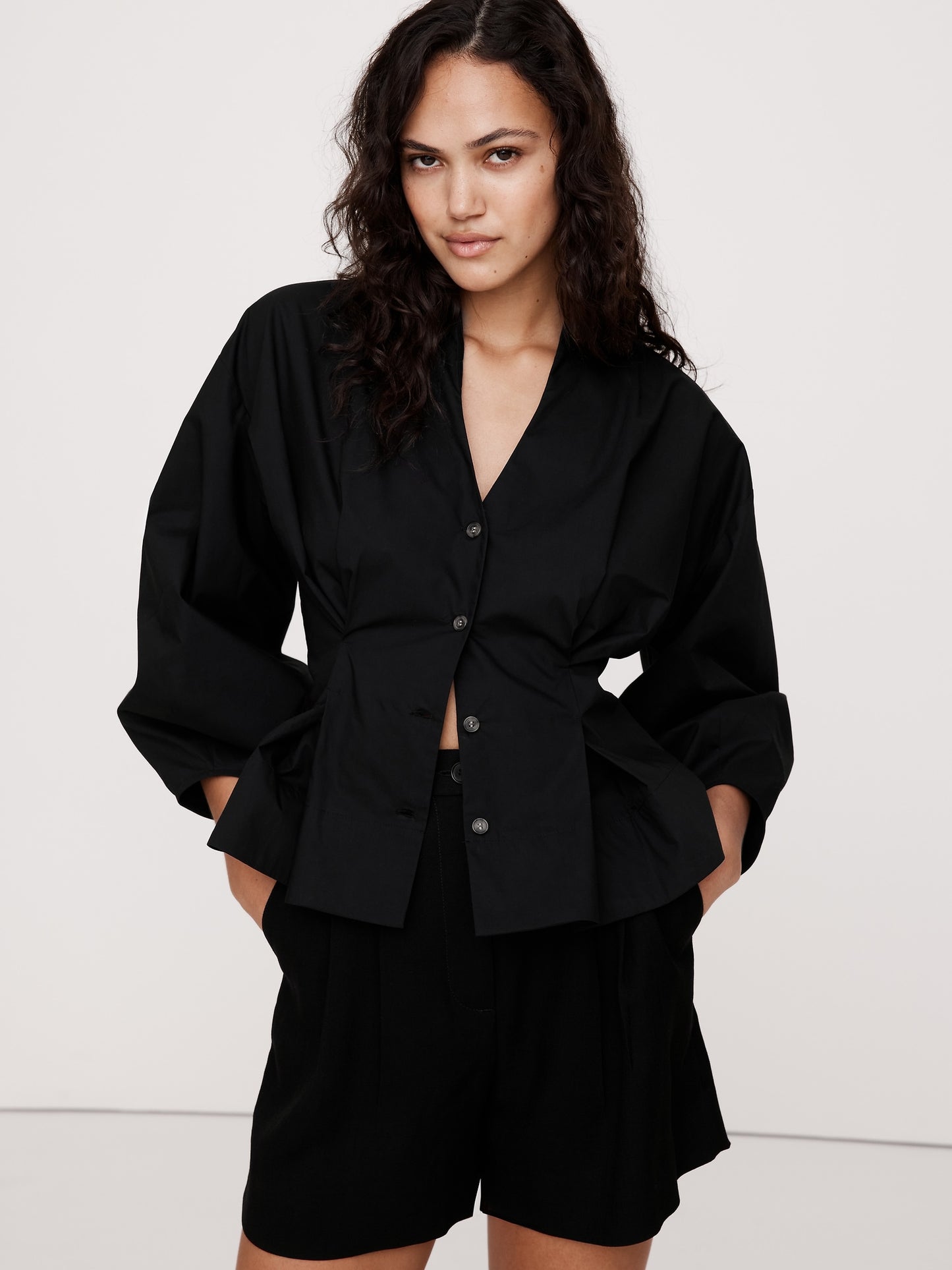 Poplin Cinched-Waist Shirt