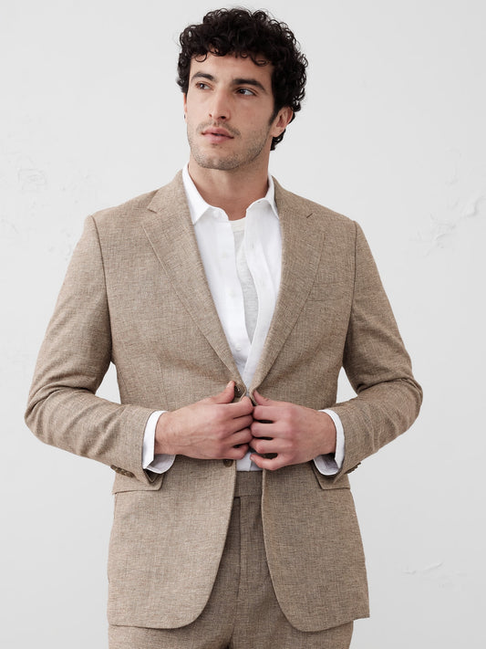 Tailored-Fit Linen-Blend Herringbone Suit Jacket