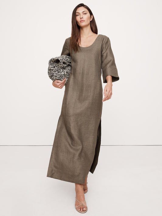 Linen Scoop-Neck Maxi Dress