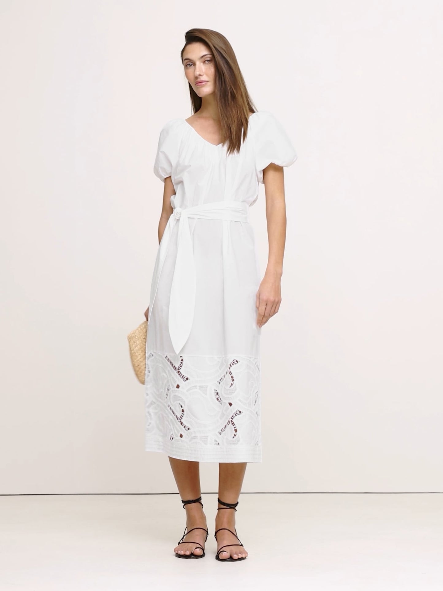 Embroidered Cotton Poplin Ruched Dress