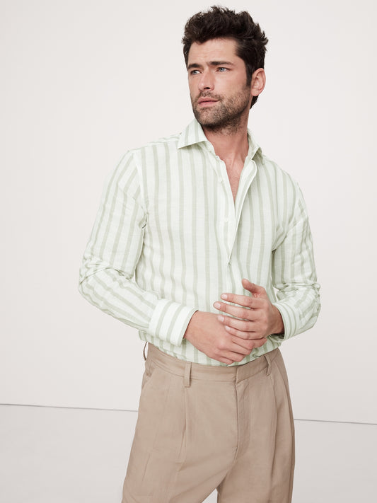 Slim-Fit Linen-Cotton Dress Shirt with Cutaway Collar